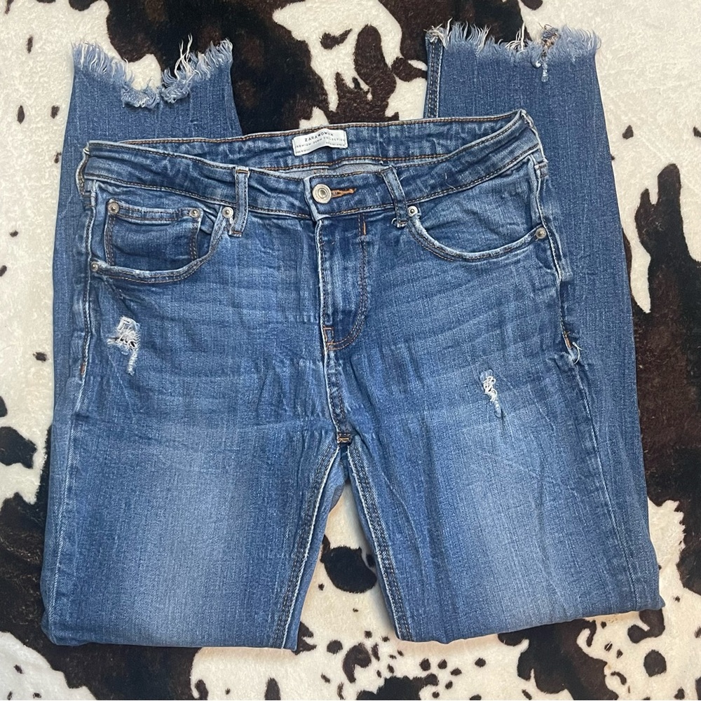 Zara Woman Premium Denim Collection Skinny Distressed Destroyed Size 8